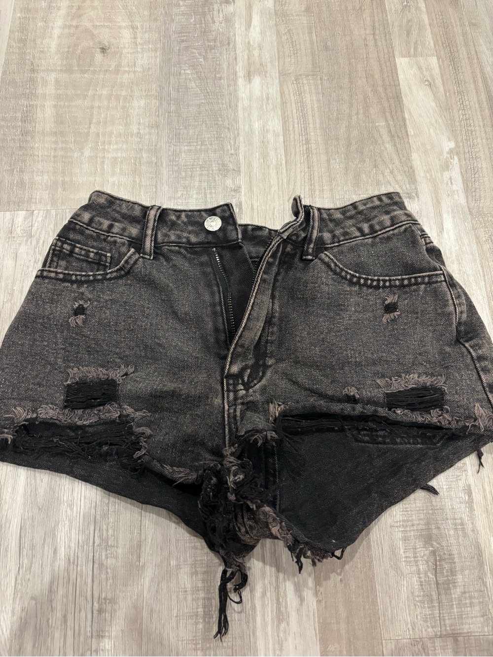 SHEIN Washed Black Distressed High-Rise Denim Shorts